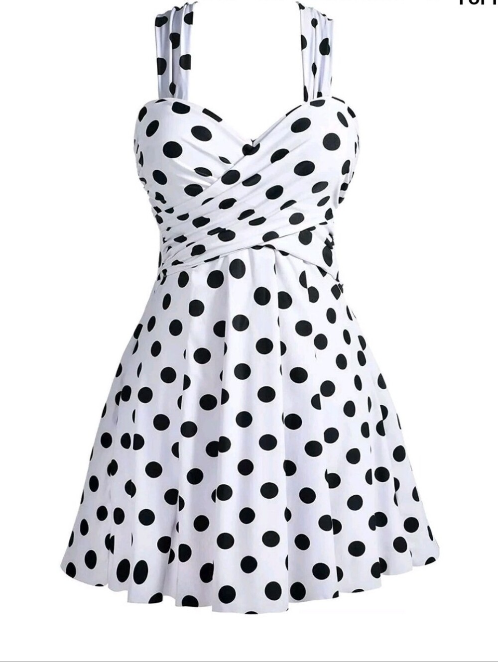 COCOPEAR Women Elegant Crossover One Piece Swimdress Skort L